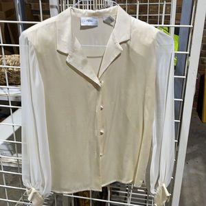 Liz Claiborne petite collection cream and white silk long sleeve button up shirt
